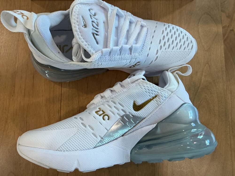 Nike Air Max 270 ESS White Metallic Gold Women's Sneakers DM3080-100 - Picture 7 of 10